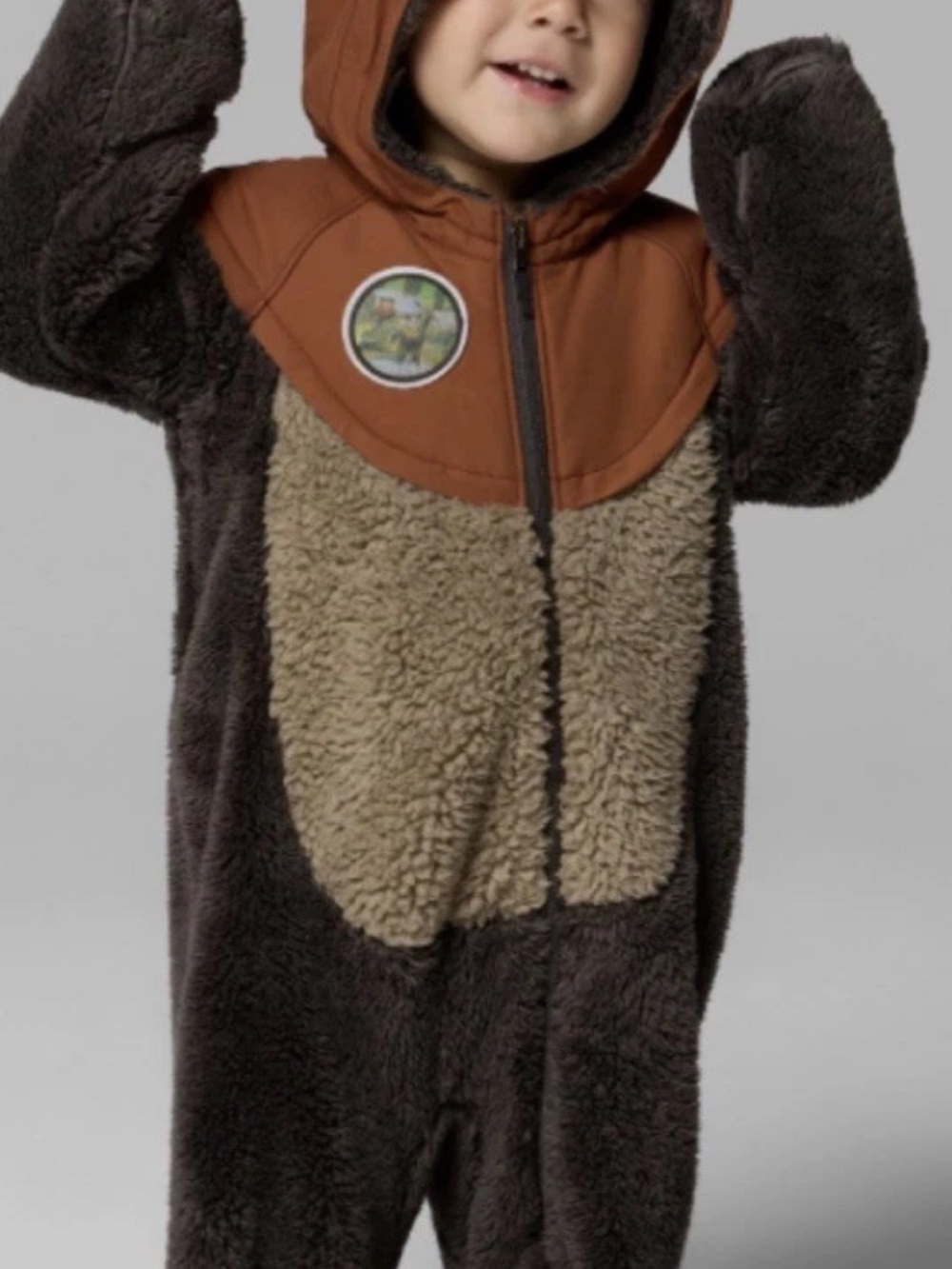 Columbia Star Wars Ewok Kids Plush Hooded One-Piece in Brown and Tan - Picture 2 of 5